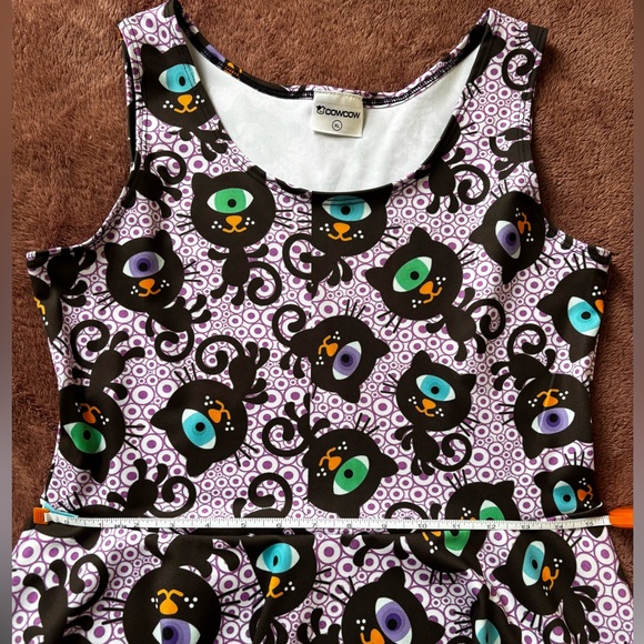 CowCow Black Cat Print Skater Dress – Sleeveless size xl - Picture 3 of 5